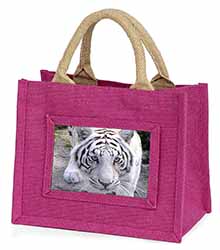 Siberian White Tiger Little Girls Small Pink Jute Shopping Bag