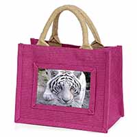 Siberian White Tiger Little Girls Small Pink Jute Shopping Bag