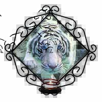 Siberian White Tiger Wrought Iron Wall Art Candle Holder