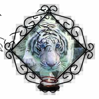 Siberian White Tiger Wrought Iron Wall Art Candle Holder
