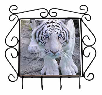 Siberian White Tiger Wrought Iron Key Holder Hooks