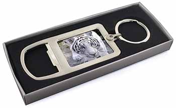 Siberian White Tiger Chrome Metal Bottle Opener Keyring in Box