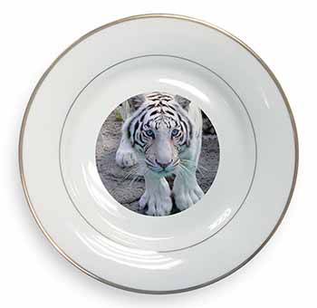 Siberian White Tiger Gold Rim Plate Printed Full Colour in Gift Box