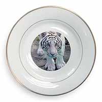 Siberian White Tiger Gold Rim Plate Printed Full Colour in Gift Box