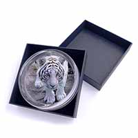 Siberian White Tiger Glass Paperweight in Gift Box