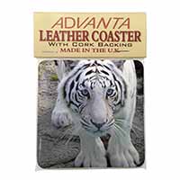 Siberian White Tiger Single Leather Photo Coaster