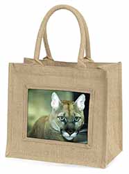 Stunning Big Cat Cougar Natural/Beige Jute Large Shopping Bag