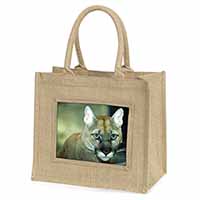 Stunning Big Cat Cougar Natural/Beige Jute Large Shopping Bag