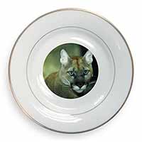 Stunning Big Cat Cougar Gold Rim Plate Printed Full Colour in Gift Box