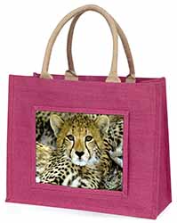 Baby Cheetah Large Pink Jute Shopping Bag