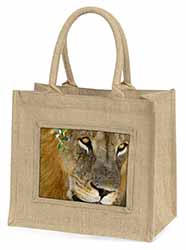 Lions Face Natural/Beige Jute Large Shopping Bag