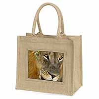 Lions Face Natural/Beige Jute Large Shopping Bag