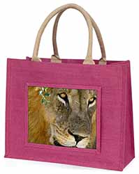 Lions Face Large Pink Jute Shopping Bag