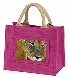 Lions Face Little Girls Small Pink Jute Shopping Bag