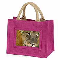 Lions Face Little Girls Small Pink Jute Shopping Bag