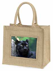 Black Panther Natural/Beige Jute Large Shopping Bag