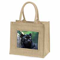 Black Panther Natural/Beige Jute Large Shopping Bag