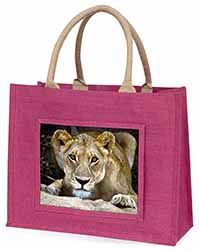 Lioness Large Pink Jute Shopping Bag