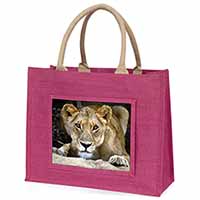 Lioness Large Pink Jute Shopping Bag