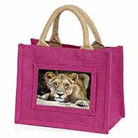 Lioness Little Girls Small Pink Jute Shopping Bag