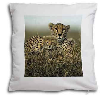 Cheetah and Cubs Soft White Velvet Feel Scatter Cushion