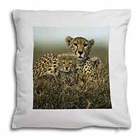 Cheetah and Cubs Soft White Velvet Feel Scatter Cushion