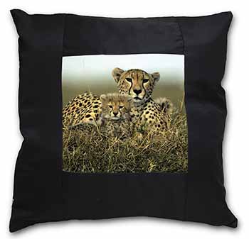 Cheetah and Cubs Black Satin Feel Scatter Cushion