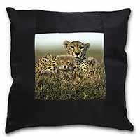 Cheetah and Cubs Black Satin Feel Scatter Cushion