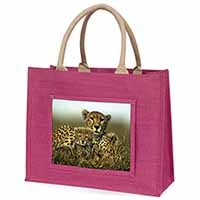 Cheetah and Cubs Large Pink Jute Shopping Bag