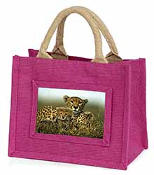 Cheetah and Cubs Little Girls Small Pink Jute Shopping Bag