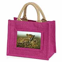 Cheetah and Cubs Little Girls Small Pink Jute Shopping Bag