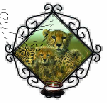 Cheetah and Cubs Wrought Iron Wall Art Candle Holder