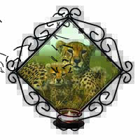 Cheetah and Cubs Wrought Iron Wall Art Candle Holder