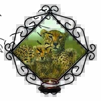Cheetah and Cubs Wrought Iron Wall Art Candle Holder