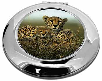 Cheetah and Cubs Make-Up Round Compact Mirror