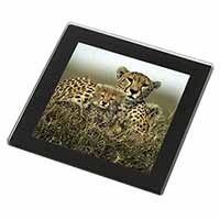 Cheetah and Cubs Black Rim High Quality Glass Coaster