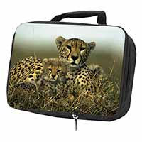 Cheetah and Cubs Black Insulated School Lunch Box/Picnic Bag