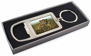 Cheetah and Cubs Chrome Metal Bottle Opener Keyring in Box