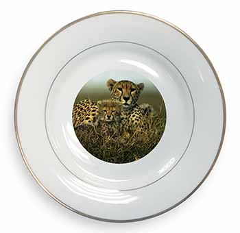 Cheetah and Cubs Gold Rim Plate Printed Full Colour in Gift Box