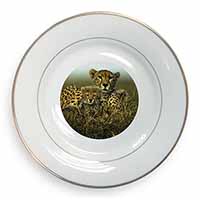 Cheetah and Cubs Gold Rim Plate Printed Full Colour in Gift Box