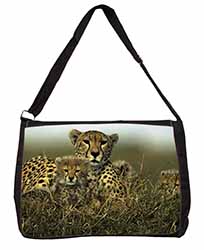 Cheetah and Cubs Large Black Laptop Shoulder Bag School/College