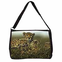 Cheetah and Cubs Large Black Laptop Shoulder Bag School/College