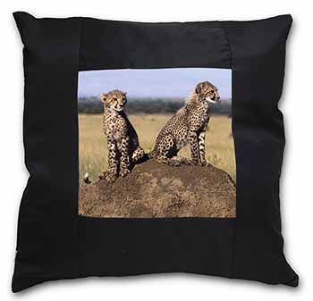 Cheetahs on Watch Black Satin Feel Scatter Cushion