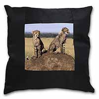 Cheetahs on Watch Black Satin Feel Scatter Cushion