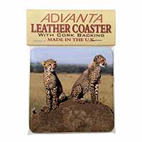 Cheetahs on Watch Single Leather Photo Coaster