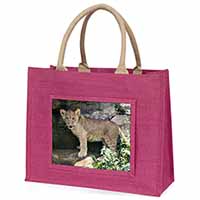 Lion Cub Large Pink Jute Shopping Bag
