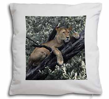 Lioness in Tree Soft White Velvet Feel Scatter Cushion
