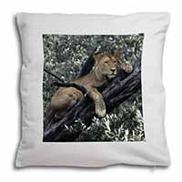 Lioness in Tree Soft White Velvet Feel Scatter Cushion