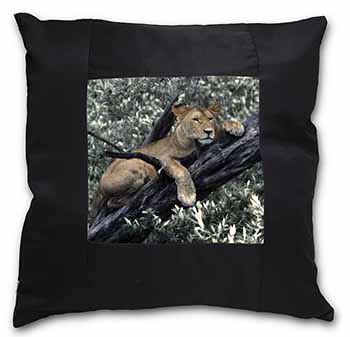 Lioness in Tree Black Satin Feel Scatter Cushion