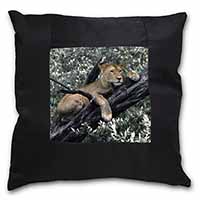 Lioness in Tree Black Satin Feel Scatter Cushion